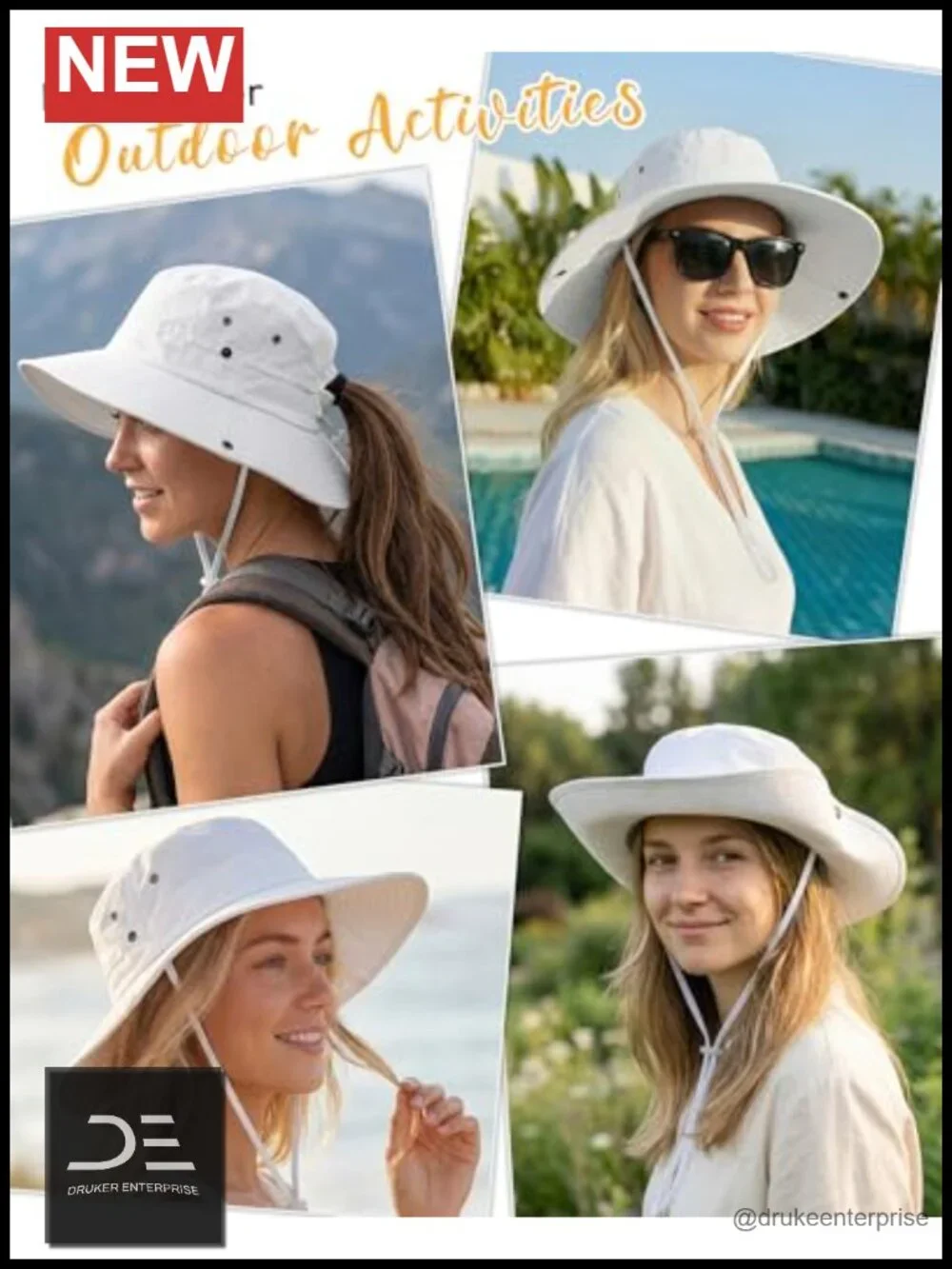 Wide Brim Bucket Hat with Ponytail Hole UPF 50+ Sun Protection for Hiking